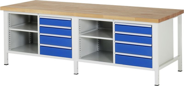RAU Werkbank Serie 8000 - Gestell-Bauweise (Schweißgestell), 8 x Schublade, 2 x Fachboden, 2500x840x900 mm, 03-8463A2-259B4S.11
