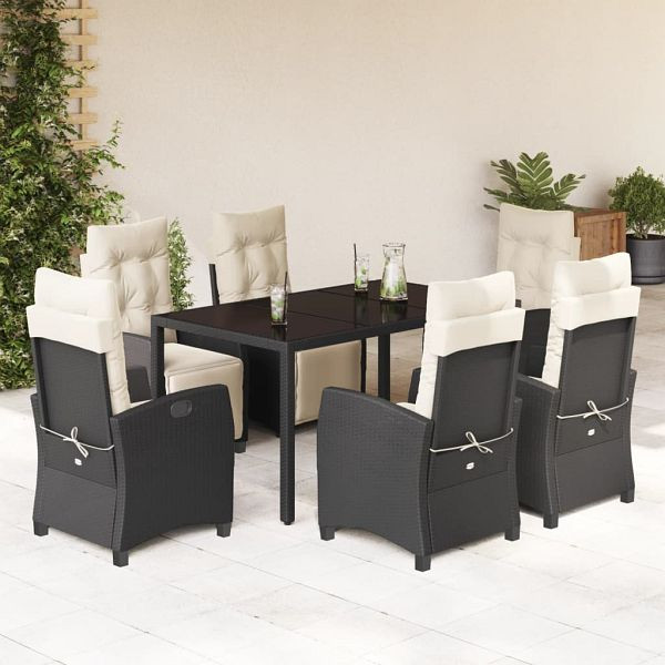 vidaXL 7-teilig Garten-Essgruppe mit Kissen Schwarz Poly Rattan, 3212885