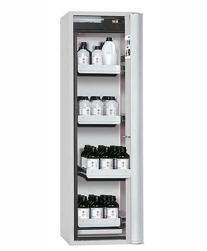 asecos Gefahrstoffschrank GF-750.4 (one touch), T 750 mm, 4 Auszüge, Falttür rechts, grau, 3031600130318