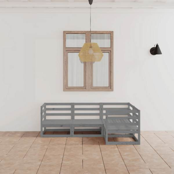 vidaXL 4-tlg. Garten-Lounge-Set Grau Massivholz Kiefer, 3075546