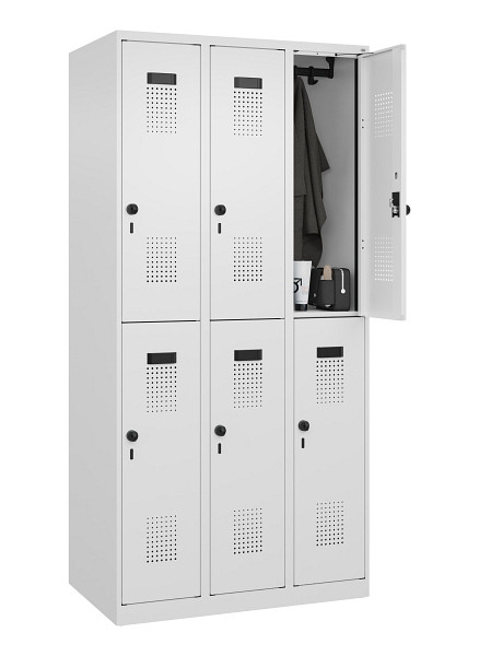 C+P Doppelstöckiger Spind Evolo PLUS, 6 Fächer, 1850x900x500mm, 9016/9016, Drehriegel, 049300-30 S10020