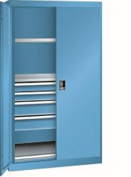 LISTA Schwerlastschrank 54x27E (BxTxH) 1100x641x1950mm CODE Lock, Lichtblau, 4 Schubladen, 1 Auszugboden, 2 Verstellböden, Vollblechtür, 98.093.010.C