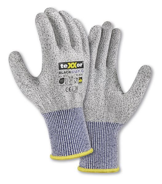 teXXor Schnittschutz-Strickhandschuhe CUT C ohne Beschichtung, Farbe: grau-meliert/blau, Größe: 10, VE: 12 Paar, 2612-10
