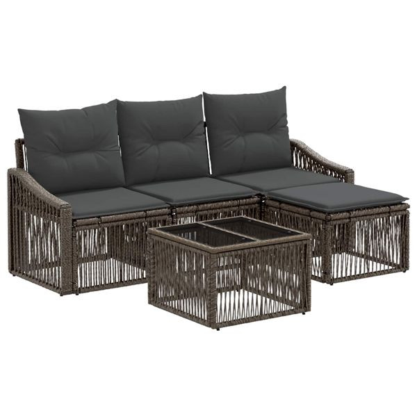 vidaXL Gartensofa-set 5-teilig Grau Poly-Rattan, 3435989