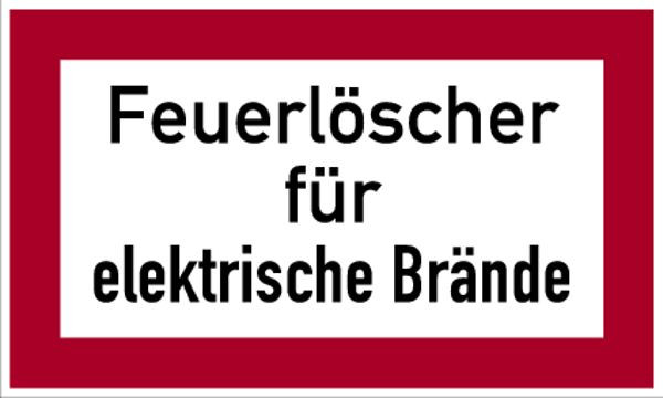 Schilder Klar Brandschutzzeichen Feuerlöscher für elektrische Brände, angelehnt an DIN 4066, 200x120x0.45 mm Aluminium geprägt, 154/23