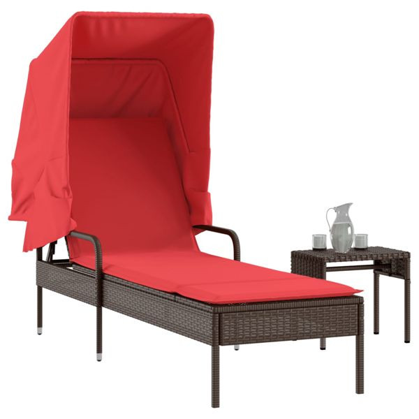 vidaXL Sonnenliege mit Sonnendach und Tisch Braun Polyrattan, 368203