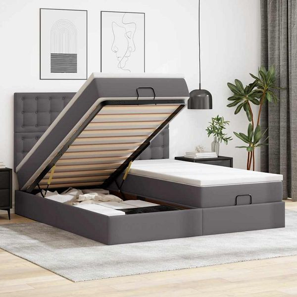 vidaXL Ottoman-Bett mit Matratzen Grau 200x200 cm Kunstleder, 3313662