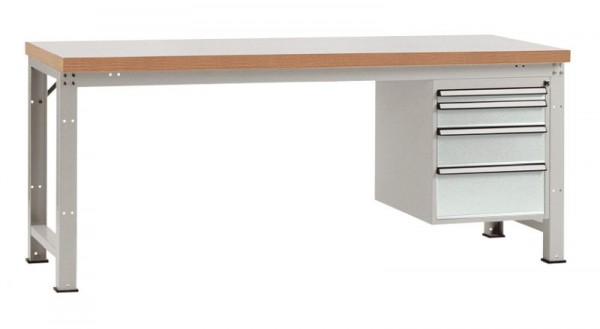 Manuflex Komplett-Werkbank Grund PROFI Standard mit Kunststoff-Platte, BxTxH = 2000 x 700 x 840 mm, Lichtgrau, WP5627.7035