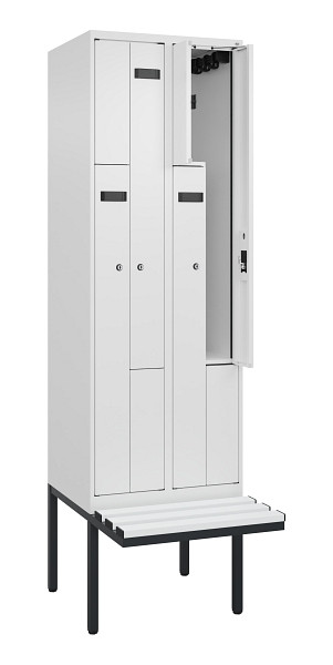 C+P Z-Spind Evolo PLUS, Bank, 4 Fächer, 2120x600x815mm, 9016/9016, Zylinderschloss, Material Sitzfläche Kunststoff, 0490437-204 S10101