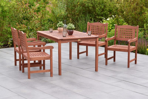 Merxx Lima Set 5-teilig, 4 Lima Sessel, 1 Tisch, 150 x 90 cm, FSC Eukalyptusholz, 50761-011
