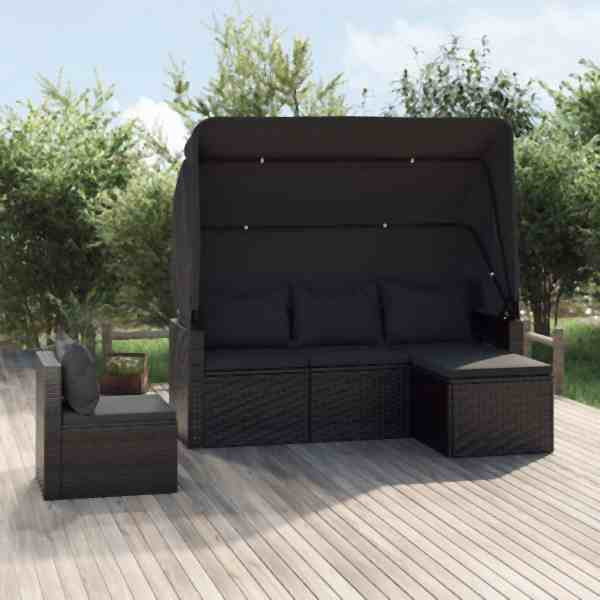 vidaXL 4-tlg. Garten-Sofagarnitur mit Kissen Schwarz Poly Rattan, 3186648