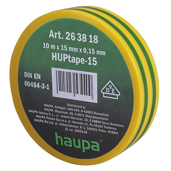 Haupa VDE Isolierband 15 mm x 10 m grün/gelb, VE: 10 Stück, 263818