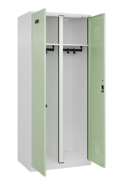 C+P Schwarz-Weiß-Spind Evolo PLUS, 2 Abteile, 1850x800x500mm, 9016/6019, Zylinderschloss, 049002-22 S10046