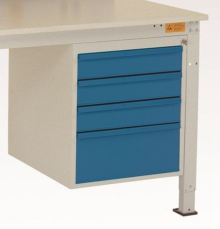 Manuflex ESD-Gehäuse-Unterbau, Nutzhöhe 500 mm mit 4 Schubfächern, für Tischtiefe 1000 mm, Wasserblau, LZ4813.5021