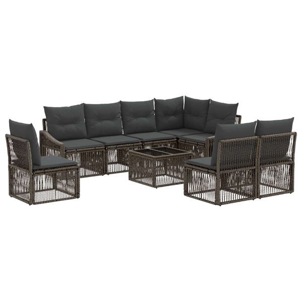 vidaXL Gartensofa-set 9-teilig Grau Poly-Rattan, 3436025