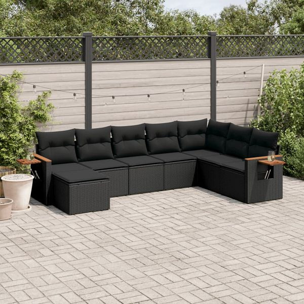 vidaXL 8-teilig Garten-Sofagarnitur mit Kissen Schwarz Poly Rattan, 3227084