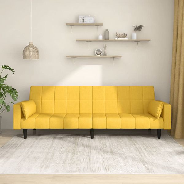 vidaXL Schlafsofa 2-Sitzer mit 2 Kissen Gelb Stoff, 375838