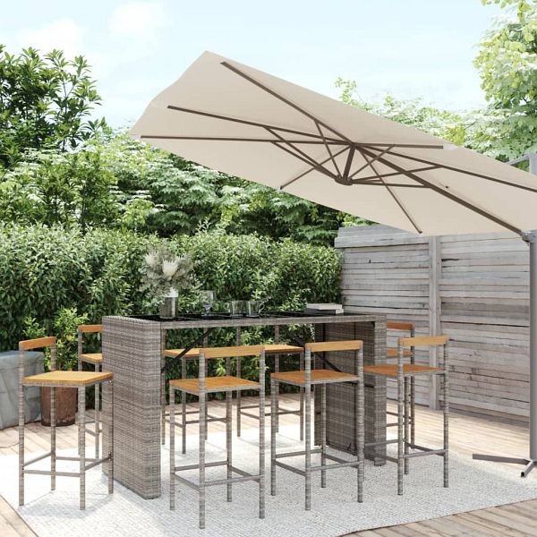 vidaXL 9-teilig Gartenbar-Set Grau Poly Rattan & Massivholz Akazie, 3187705