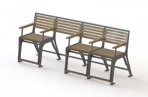 METDRA 4er Seniorenbank Komfort-Plus, mit Gasdruckfeder, Sitzhöhe 560mm, zwei Sitze links, Rollator-Einschub mitte rechts, Sitz außen rechts, 860 411