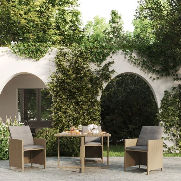 vidaXL Gartentisch Beige 109x107x74 cm Poly Rattan und Glas, 316789
