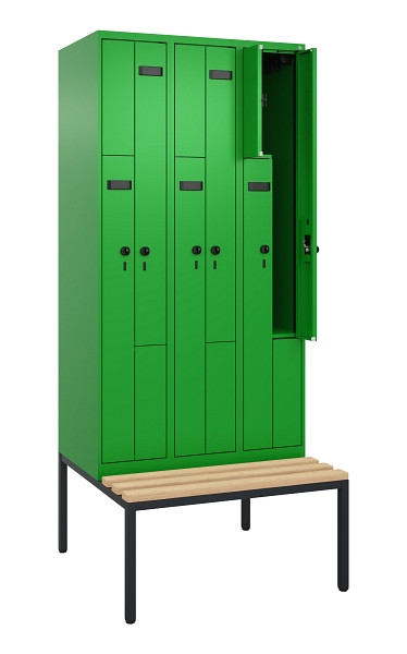 C+P Z-Spind Evolo PLUS, 6 Fächer, 2120x900x815mm, 6037/6037, Drehriegel, Sitzfläche Buche-Hartholz, Sitzbank, 0490537-306 S10029