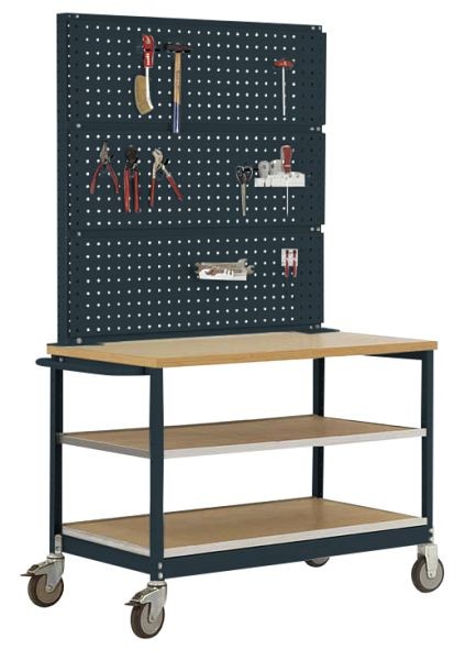 Manuflex Mobile Werkbank Modell 3 mit geölter Multiplex-Abdeckplatte 30 mm BxTxH 1135 x 590 x 810 mm, anthrazit, MW2011.7016
