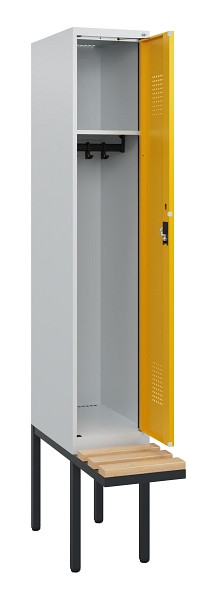 C+P Spind Evolo PLUS, 1 Abteil, 1950x300x815mm, 7035/1004, Zylinderschloss, Sitzfläche Holz, 0490405-10 S10018