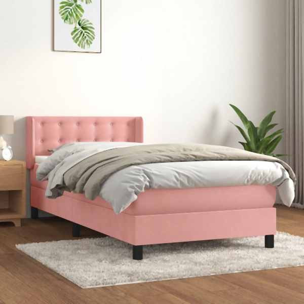 vidaXL Boxspringbett mit Matratze Rosa 80x200 cm Samt, 3131170