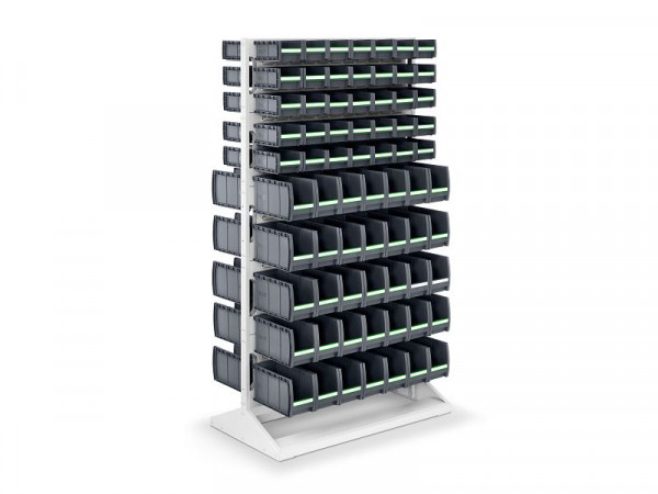 bott perfo Rack mit 140 bottBoxen 10 Schlitzplatten BxTxH: 1000 x 550 x 1775 mm, RAL 7035, 16917370.16V