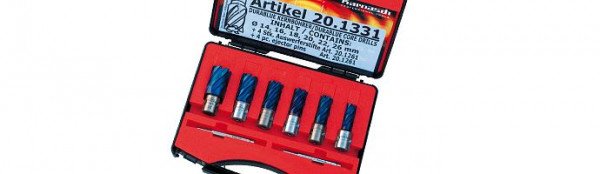 Karnasch Set BASIC, Blue-Line30 PRO/Blue-Line-Rail30 PRO 6 Pulverstahl+DURABLUE-beschichtete Kernbohrer: Nutzlänge 30mm, Weldonschaft 19mm, 201331