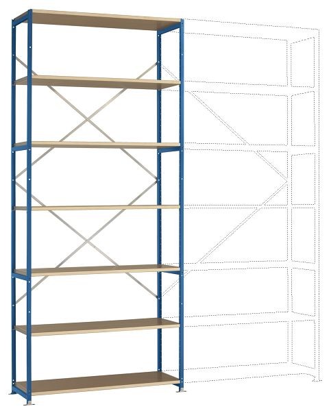 Manuflex Breitfach-Steckregal Grundregal mit 7 Holzverbundböden, HxBxT = 3000 x 1280 x 400 mm, brillantblau, RP1626.5007