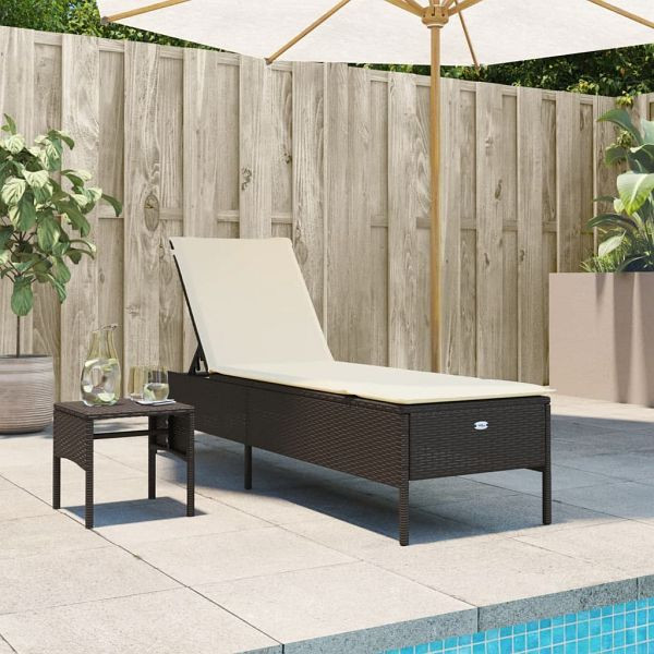 vidaXL Sonnenliege mit Tisch und Auflage Braun Poly Rattan, 4002729