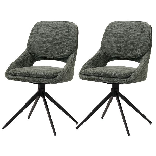 Mendler 2er-Set Esszimmerstuhl HWC-N73, Küchenstuhl, drehbar Auto-Return, Stoff/Textil Chenille (490g/m²) Öko-Tex, grün, 108617