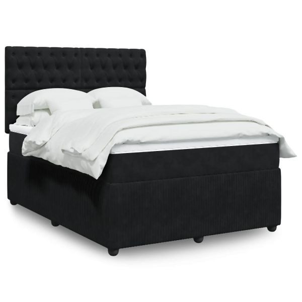 vidaXL Boxspringbett mit Matratze Schwarz 140x200 cm Samt, 3294666