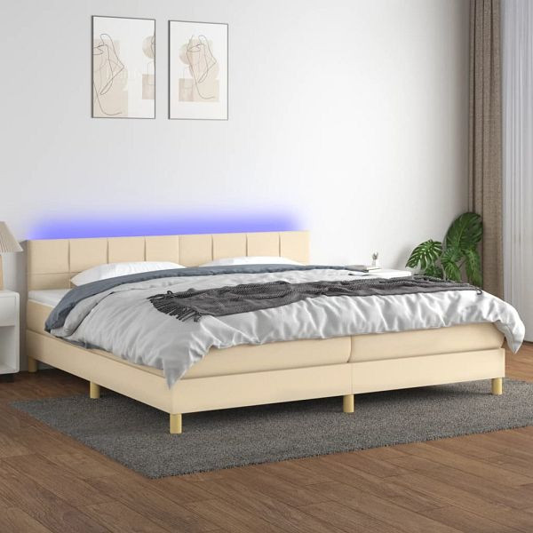 vidaXL Boxspringbett mit Matratze & LED Creme 200x200 cm Stoff, 3133746