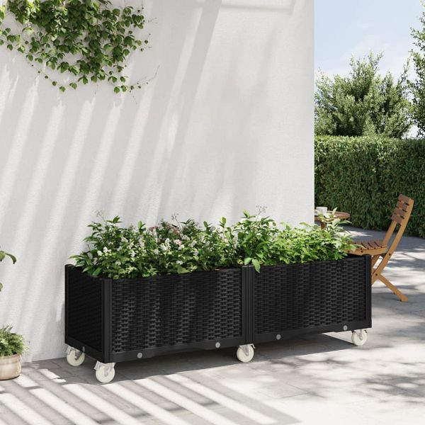 vidaXL Pflanzkasten mit Rollen Schwarz 160x50x54 cm PP, 367989