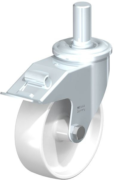 Blickle LEZ-PO 150G-27-FI Stahlblech-Lenkrolle mit Zapfen & Feststeller, Polyamid, Weiß, 580340