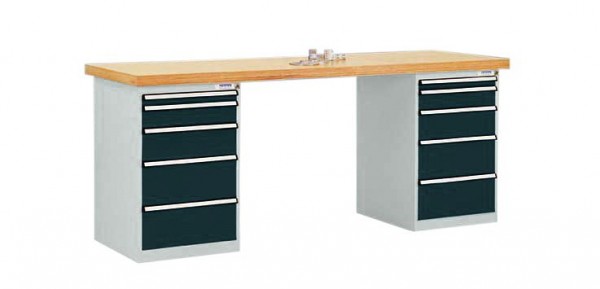 Manuflex Werkbanksystem COMBI, 2 Gehäuse Modell 1 mit massiver Bucheplatte, BxTxH = 2000 x 700 x 840 mm, Anthrazit, TP5092.7016