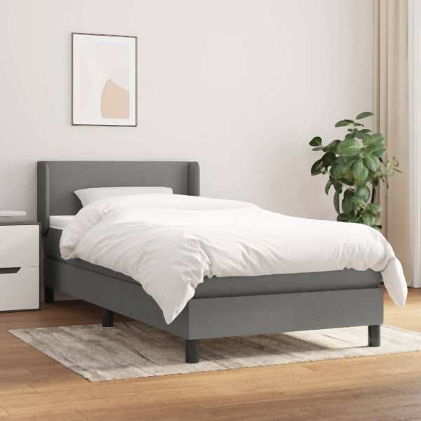 vidaXL Boxspringbett mit Matratze Dunkelgrau 90x190 cm Stoff, 3129514