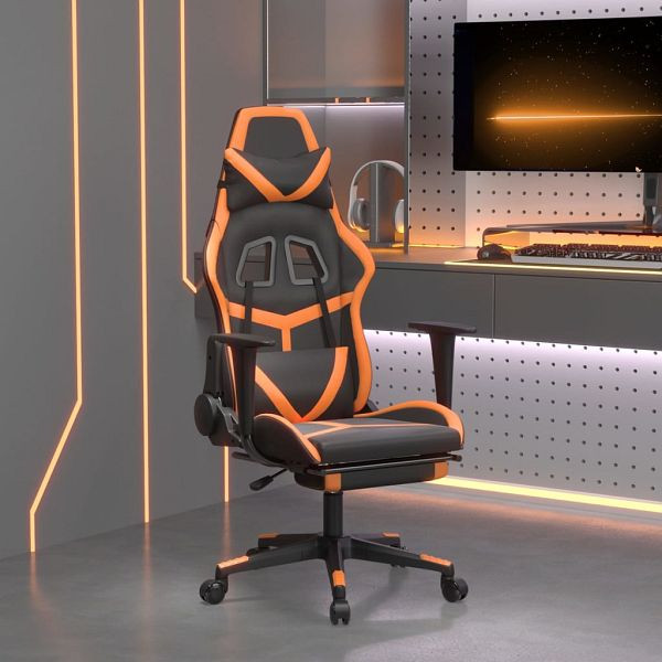 vidaXL Gaming-Stuhl mit Massage & Fußstütze Schwarz Orange Kunstleder, 345440