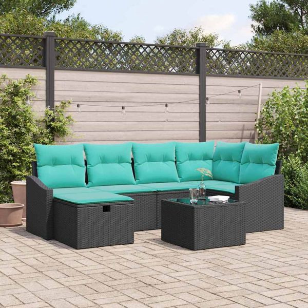 vidaXL Sofa Set mit Kissen mit Speicher Schwarz Poly-Rattan, 3359295