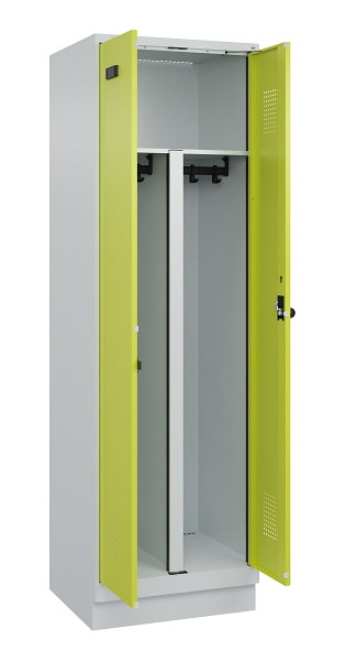 C+P PSA Schwarz-Weiß-Spind Evolo PLUS, mit Sockel, 2 Abteile, 1950x600x500mm, 70, 1108060 RDS Clowngrün, Drehriegel, 049022-20P S10015