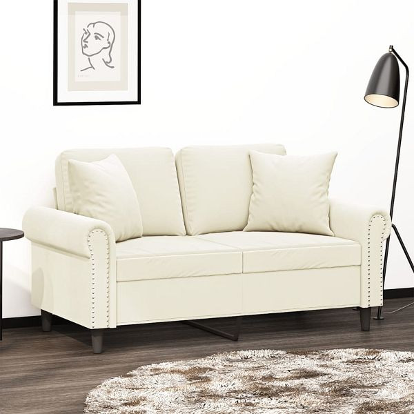 vidaXL 2-Sitzer-Sofa mit Zierkissen Creme 120 cm Samt, 3200943