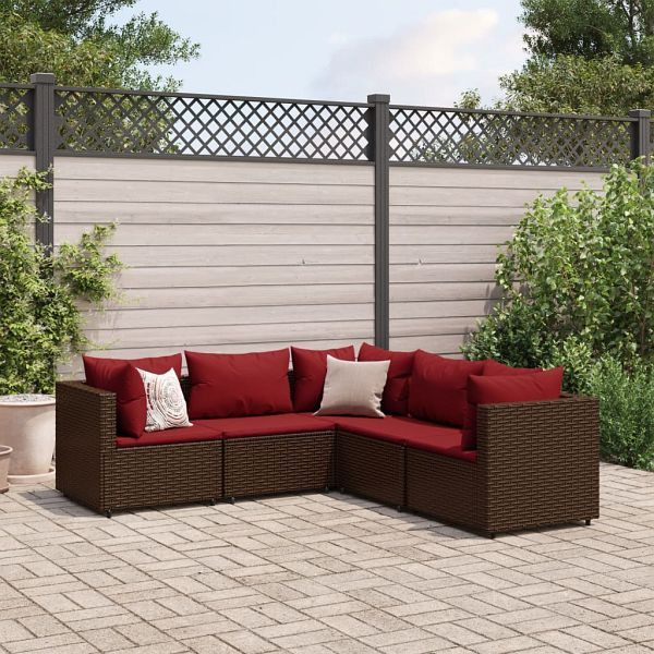 vidaXL 5-teilig Garten-Lounge-Set mit Kissen Braun Poly Rattan, 3308125