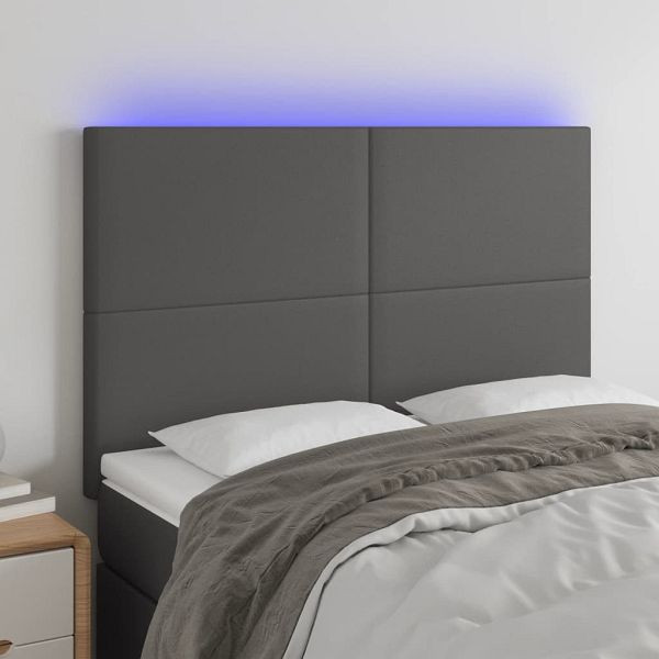 vidaXL LED Kopfteil Grau 144x5x118/128 cm Kunstleder, 3122238