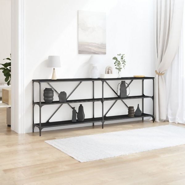 vidaXL Konsolentisch Schwarz Eiche 200x30x75 cm aus Spanplatte und Stahl, 863447