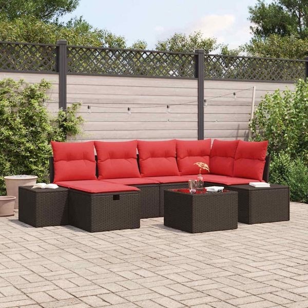 vidaXL Gartensofa-Set mit Kissen 7-teilig Braun Poly-Rattan, 3359393