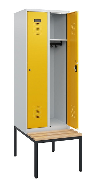 C+P Spind Evolo PLUS, 2 Abteile, 1950x600x815mm, 7035/1004, Zylinderschloss, Sitzfläche Holz, Sitzbank, 0490505-20 S10019