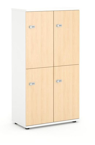 Deskin Schließfachschrank OFFICE-LINE, 8 Fächer, 4 Türen, Dekore Korpus Weiß, Türen Buche, H 1530 x B 800 x T 420 mm, Zylinderschlösser, 353028