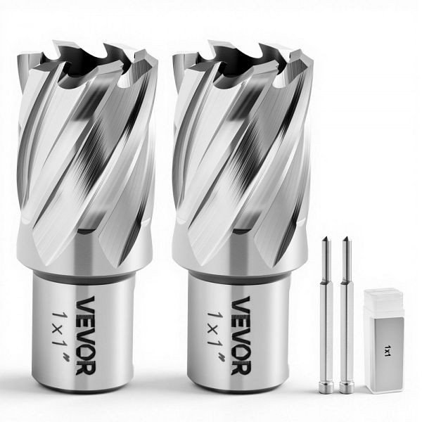 VEVOR HSS-Kernbohrer 4-tlg. Weldon-Schaft, 25,4 mm Durchmesser & Tiefe, 2 Zentrierstifte, Magnetbohrmaschinen, GSGTZYC4JPJ19ZT97001V0